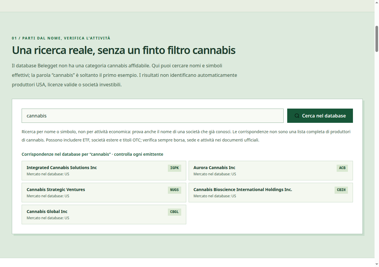 azioni cannabis usa ricerca reale per nome cannabis nel database Belegget