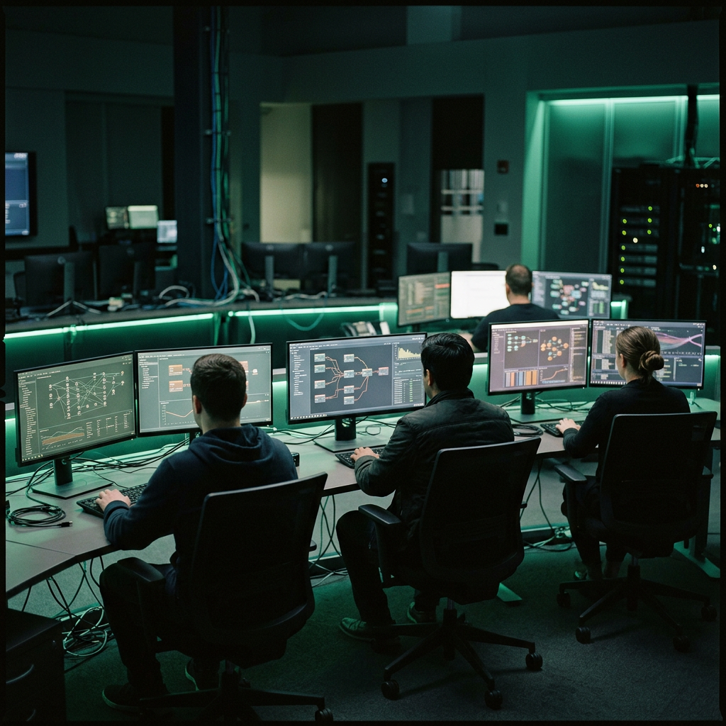 azioni difesa usa analisti di reti informatiche come illustrazione di cybersecurity