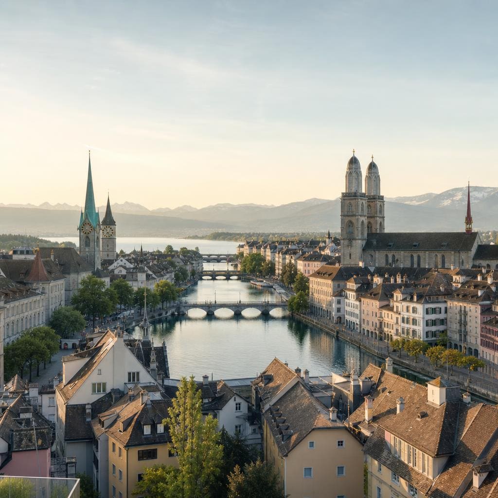 Città svizzera sul fiume, immagine illustrativa della guida alle azioni svizzere ad alto dividendo