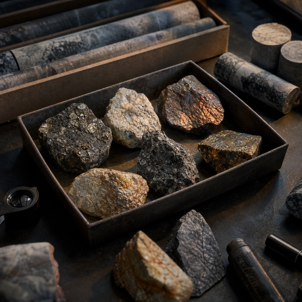 Campioni minerali e rocce, immagine editoriale sulle terre rare