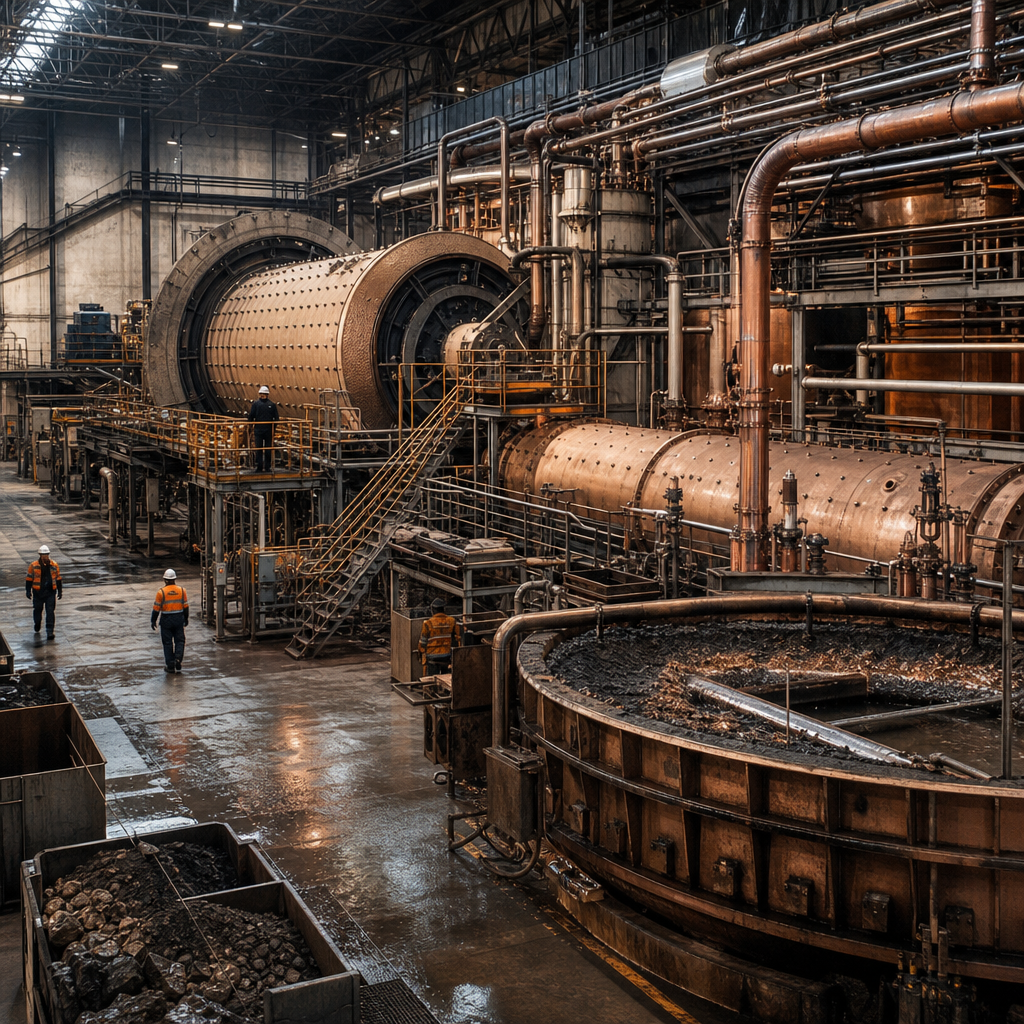 Impianto industriale di lavorazione, immagine editoriale sulle terre rare