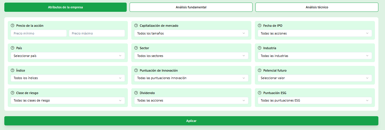 que acciones comprar hoy ibex con filtros generales del screener de Belegget