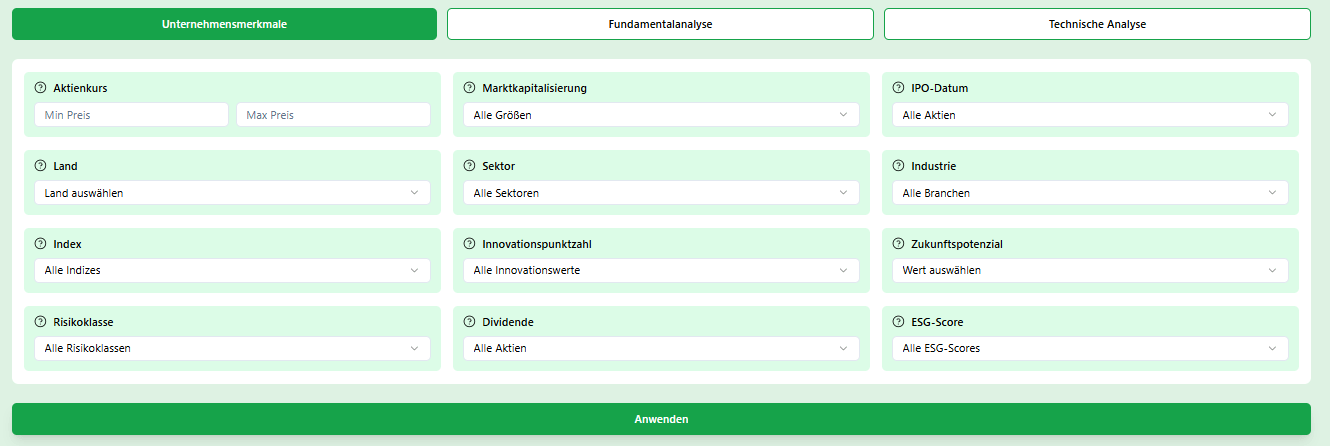 Volatile Aktien finden – allgemeine Filter